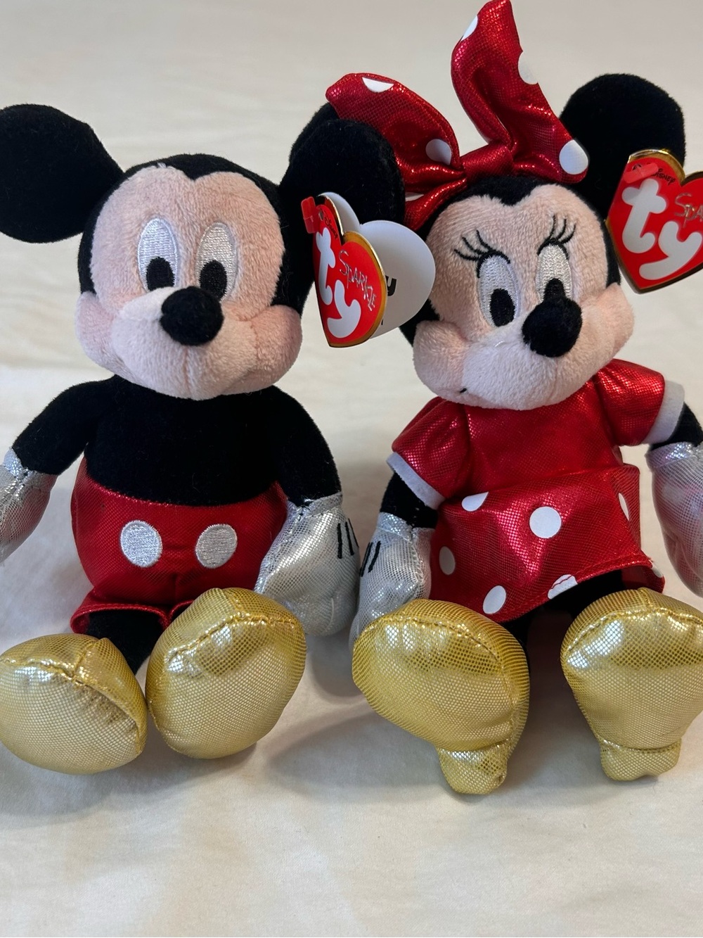 TY Beanie Baby Collection 8" Disney Sparkle Minnie Mouse And Mickey Mouse 2015